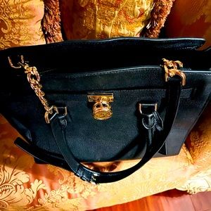 Michael Kors XL black leather tote with tags.